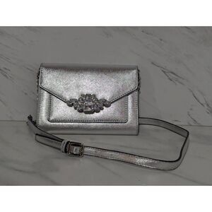 Nine West Women's Silver Rhinestone Embellished Evening Removable Shoulder Strap